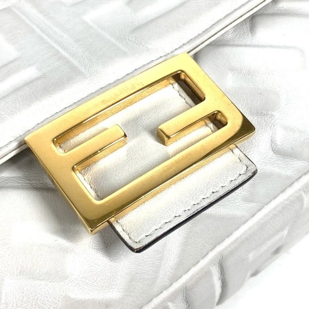 FENDI 8BR600 Zucca Mamma Baguette Shoulder 2WAY Bag Shoulder Bag Leather White - Picture 11 of 16